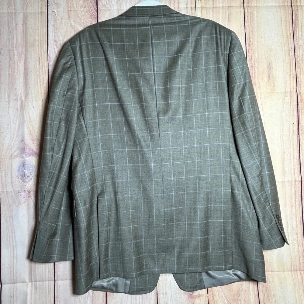 Loro Piana Daniel Cremieux Blazer Mens 42R Tan Windowpane Wool Sport Coat Luxury